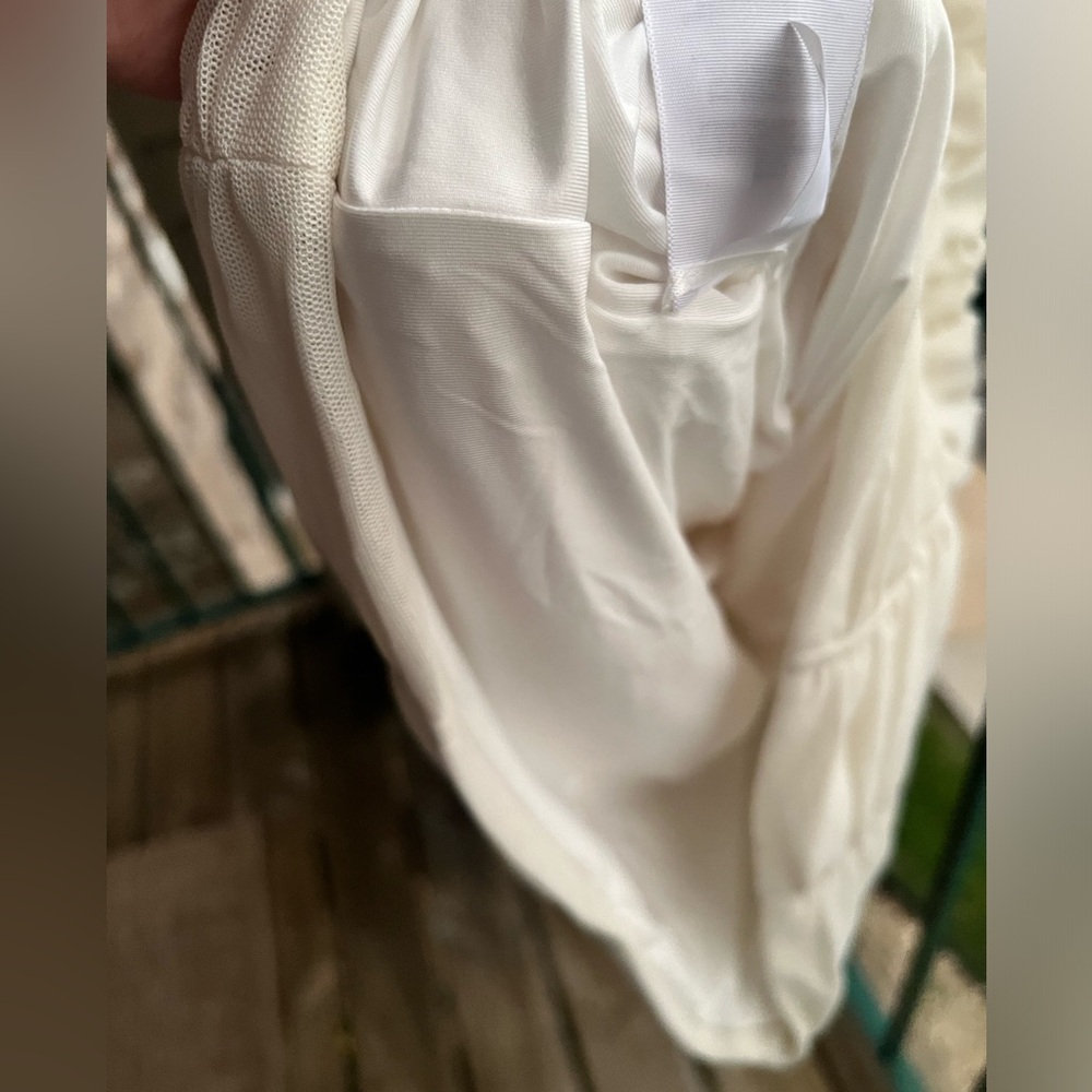 🆕BCBGMaxAzria Off-White Ruched Mesh Corset Midi Dress Size 6 Bridal Shower Party - Picture 14 of 16
